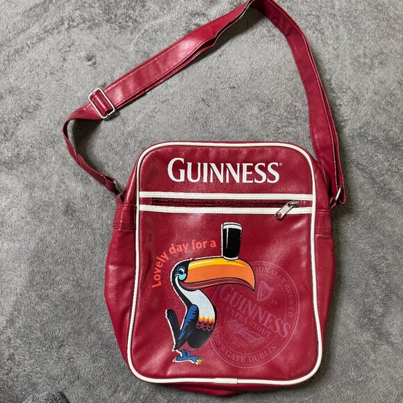 Guinness Beer Messenger Shoulder Bag Ireland Vegan Leather Toucan Lovely Day Red - Picture 1 of 7